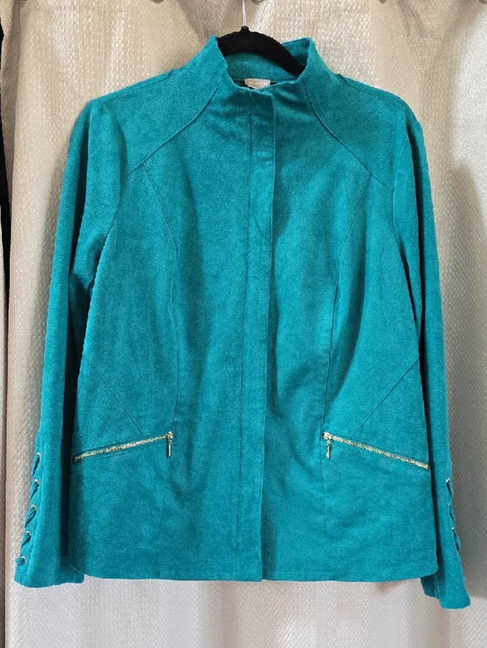Chico's Teal Suede-Look Funnel Neck Trench Coat